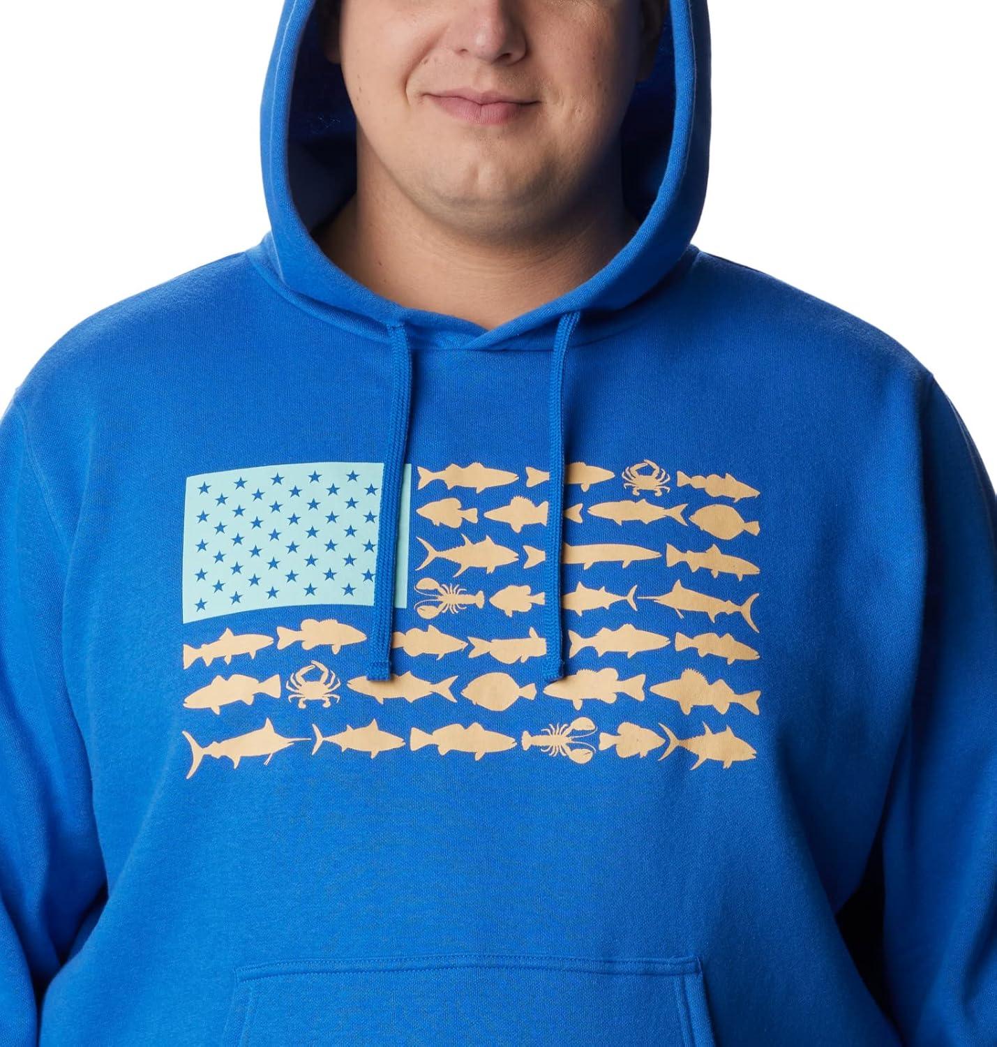 imageColumbia mens Pfg Fish Flag II HoodieVivid BlueCocoa Butter Mid Atlantic