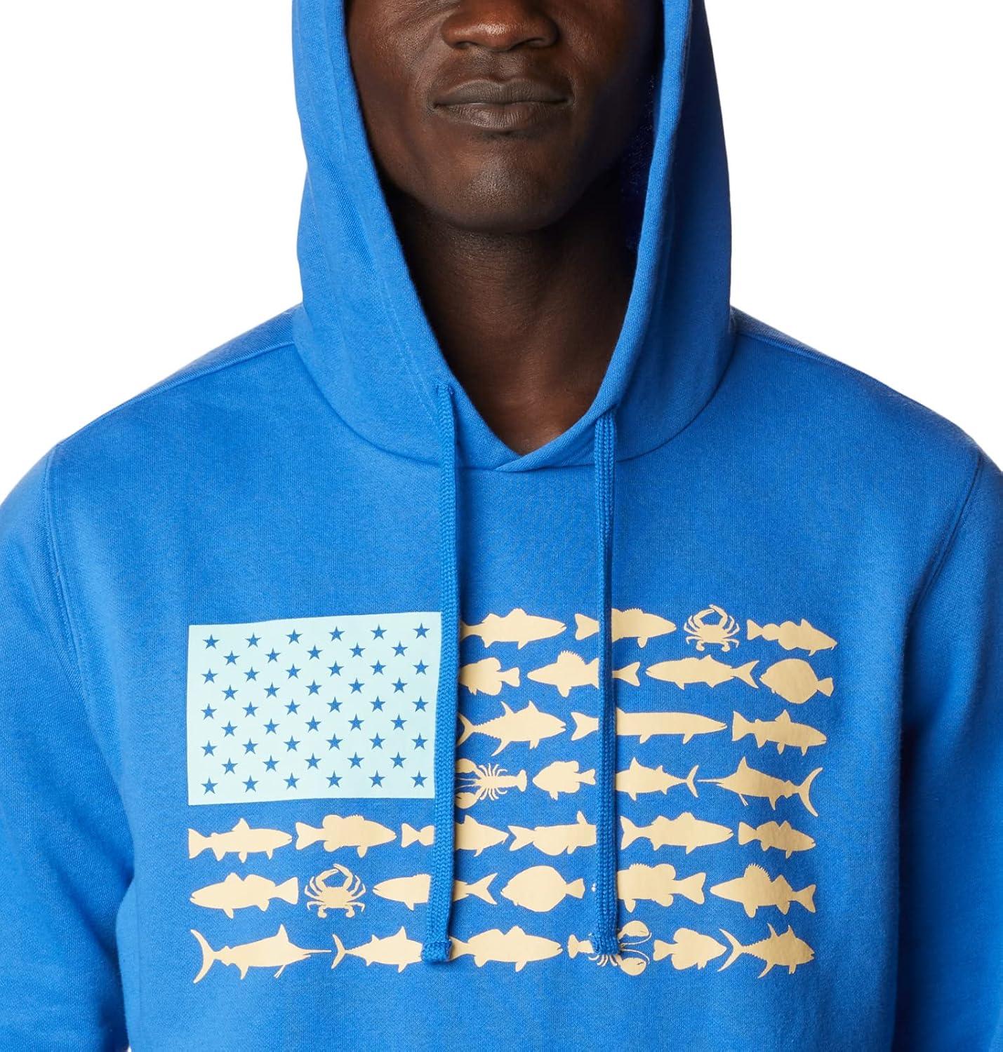 imageColumbia mens Pfg Fish Flag II HoodieVivid BlueCocoa Butter Mid Atlantic