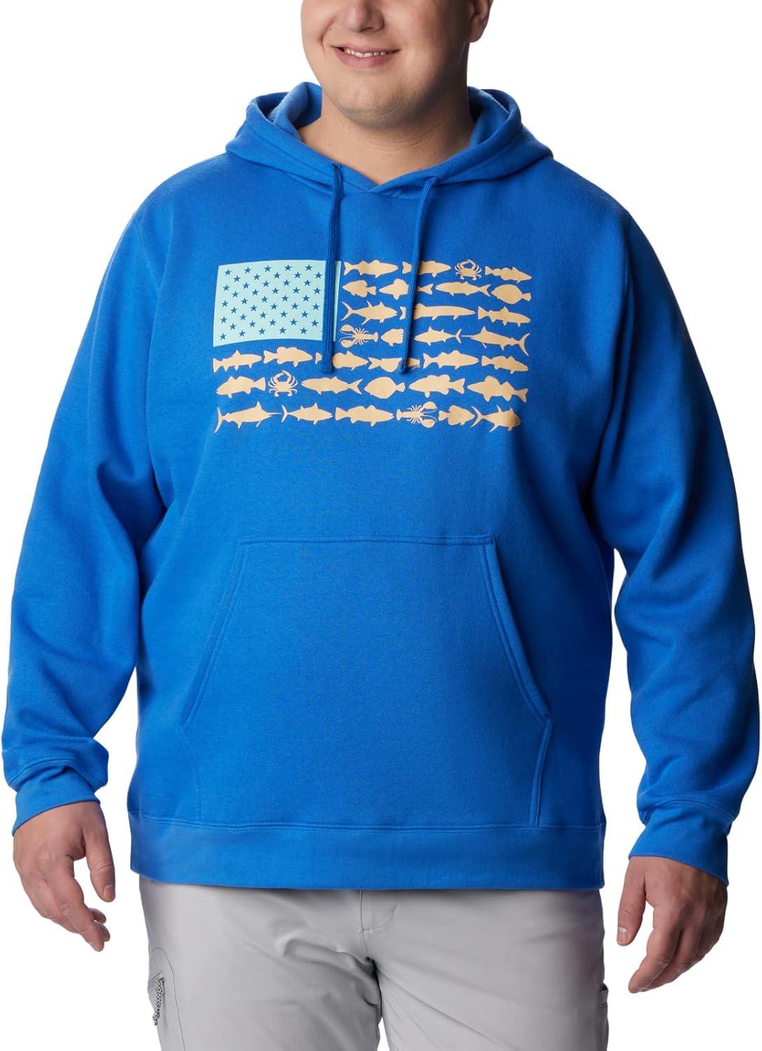 imageColumbia mens Pfg Fish Flag II HoodieVivid BlueCocoa Butter Mid Atlantic