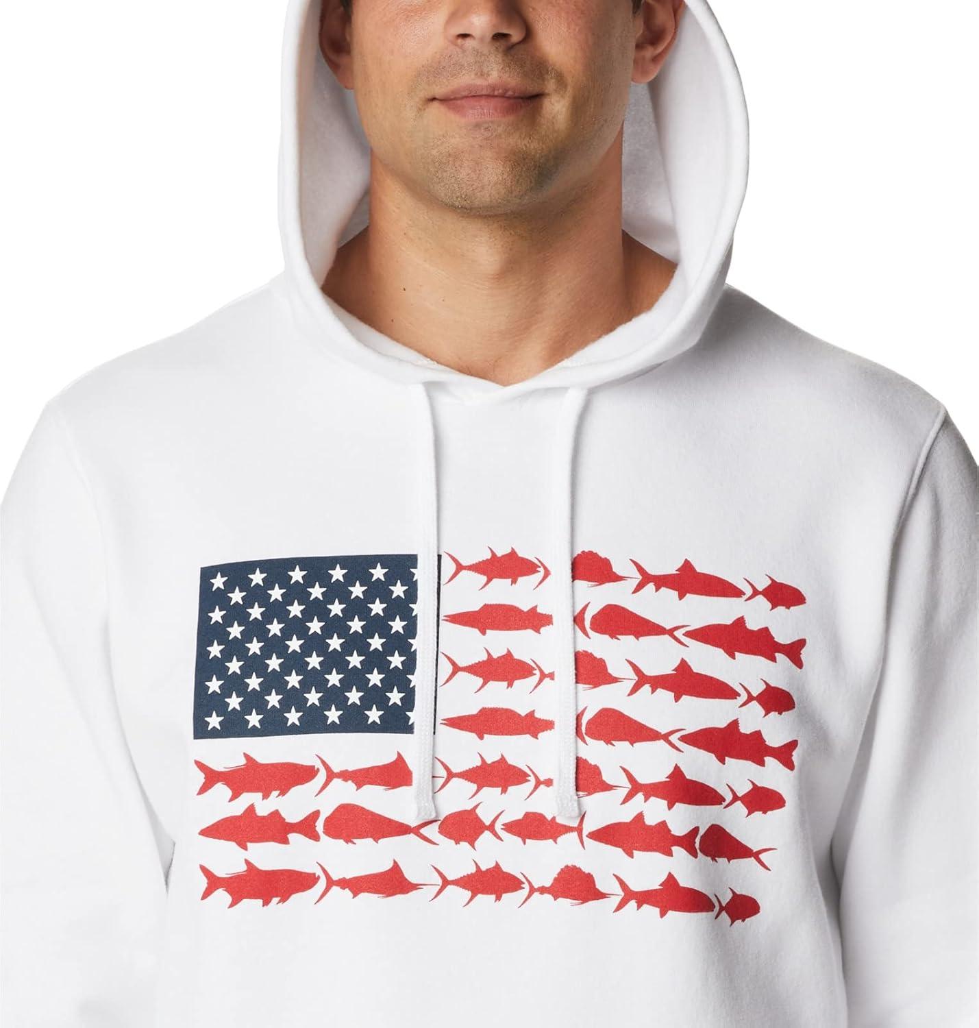 imageColumbia mens Pfg Fish Flag II HoodieWhiteRed Spark Usa