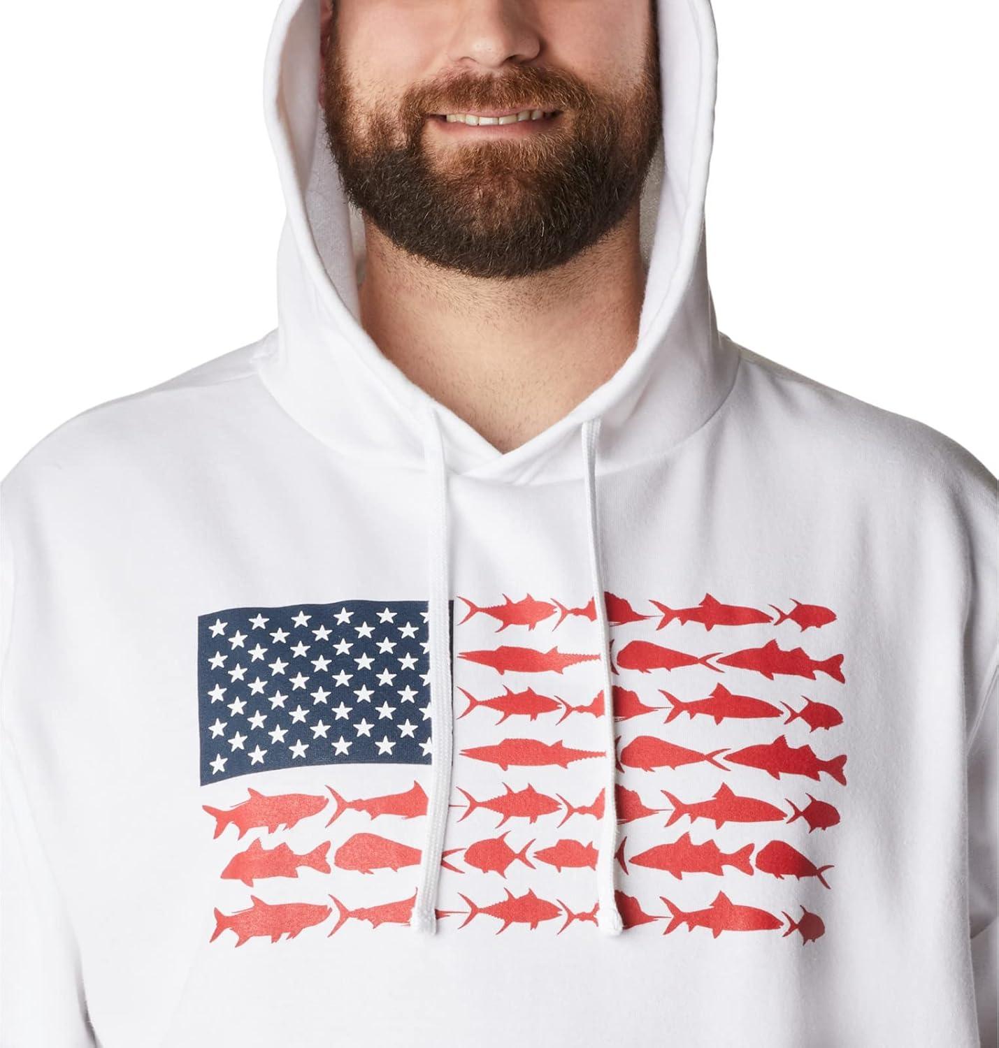 imageColumbia mens Pfg Fish Flag II HoodieWhiteRed Spark Usa