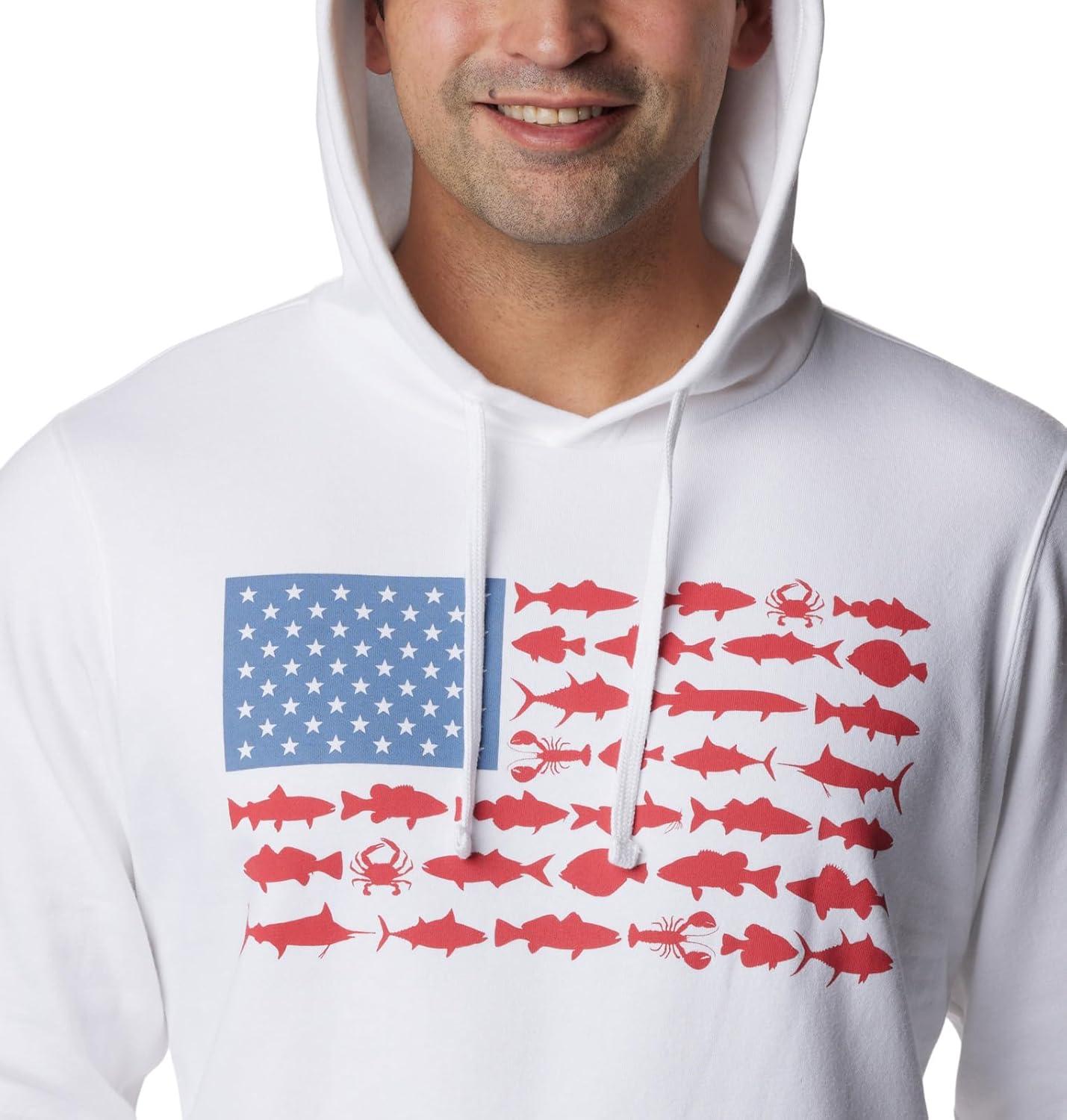 imageColumbia mens Pfg Fish Flag II HoodieWhiteSunset Red Midatlantic Fish