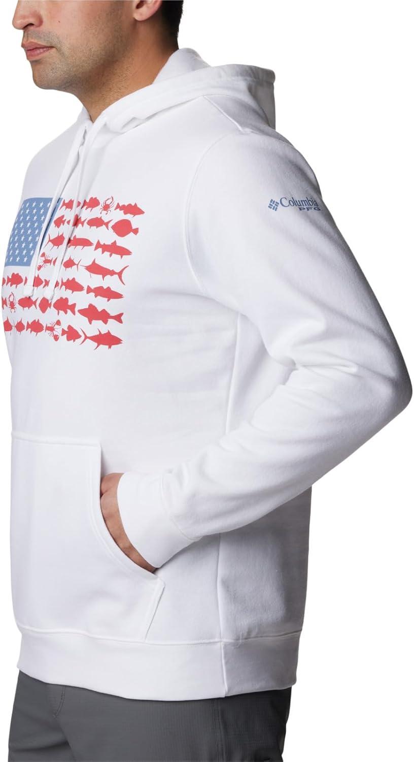 imageColumbia mens Pfg Fish Flag II HoodieWhiteSunset Red Midatlantic Fish