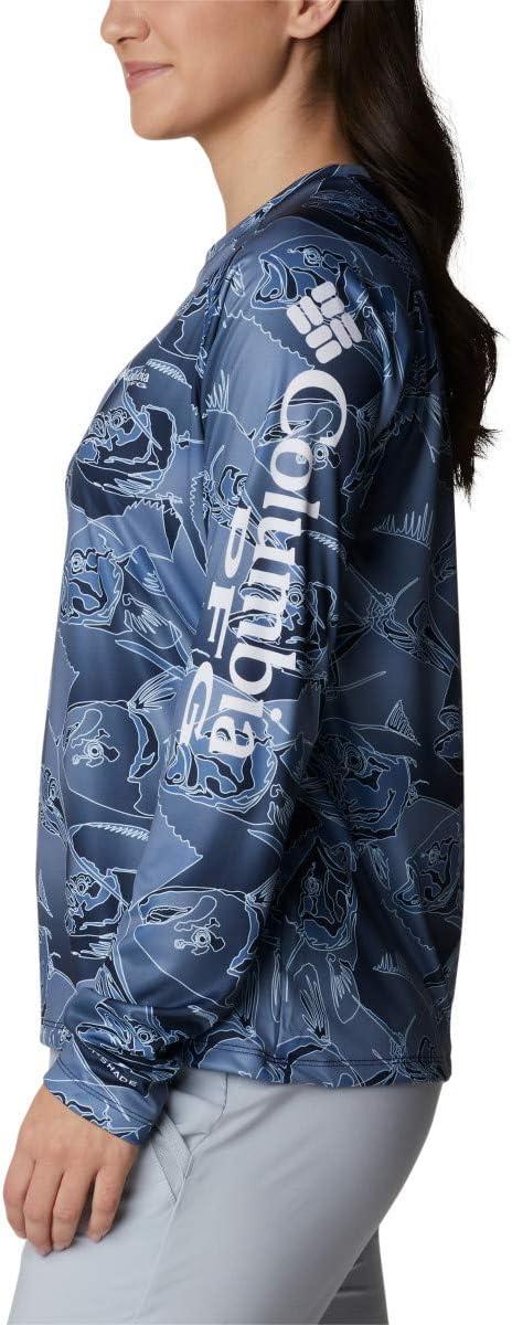 imageColumbia womens Super Tidal Tee Long SleeveCollegiate Navy Fish Frenzy Print