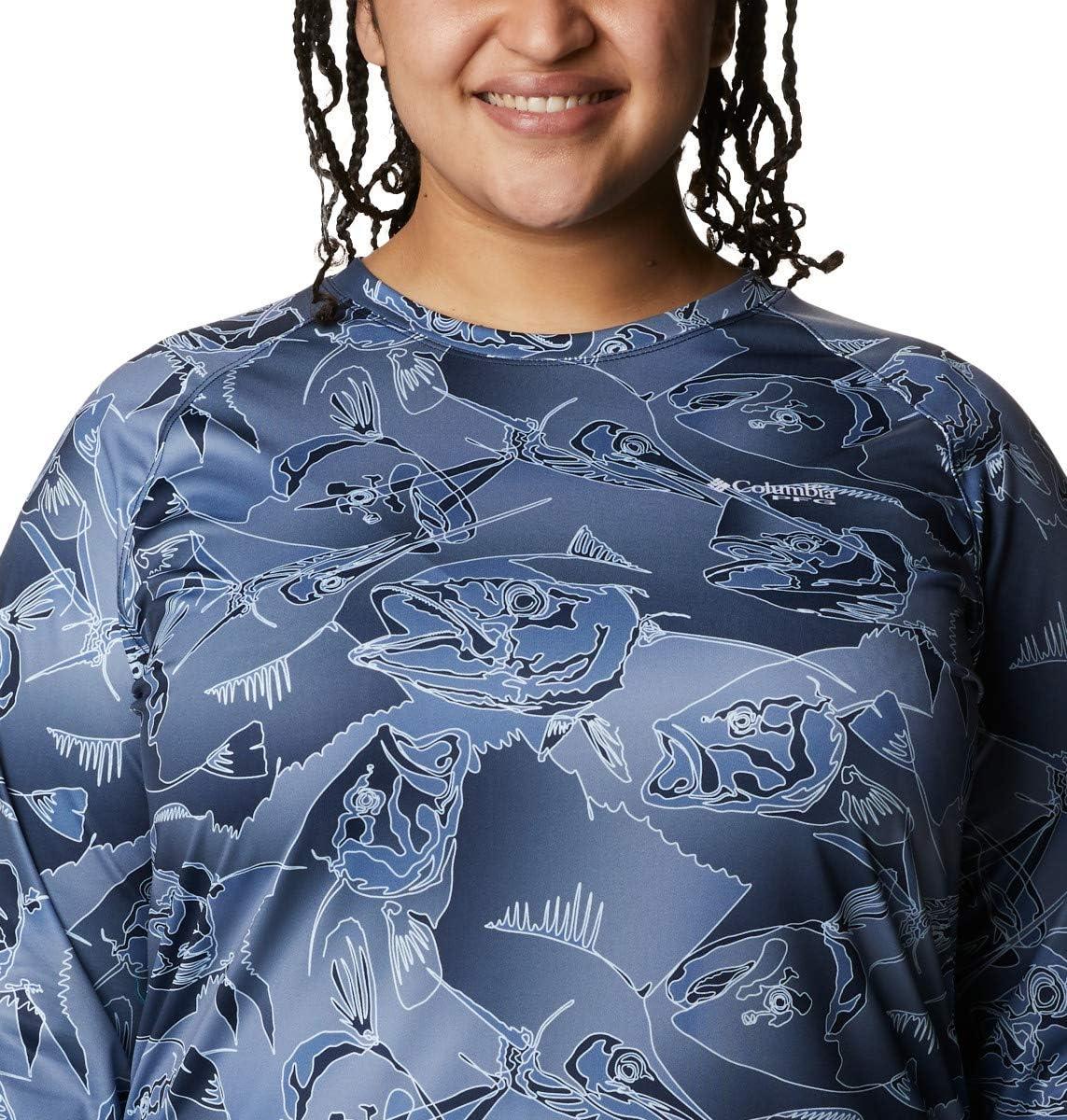 imageColumbia womens Super Tidal Tee Long SleeveCollegiate Navy Fish Frenzy Print
