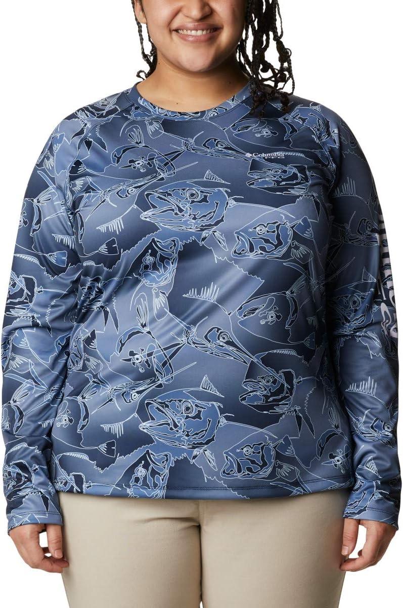 imageColumbia womens Super Tidal Tee Long SleeveCollegiate Navy Fish Frenzy Print