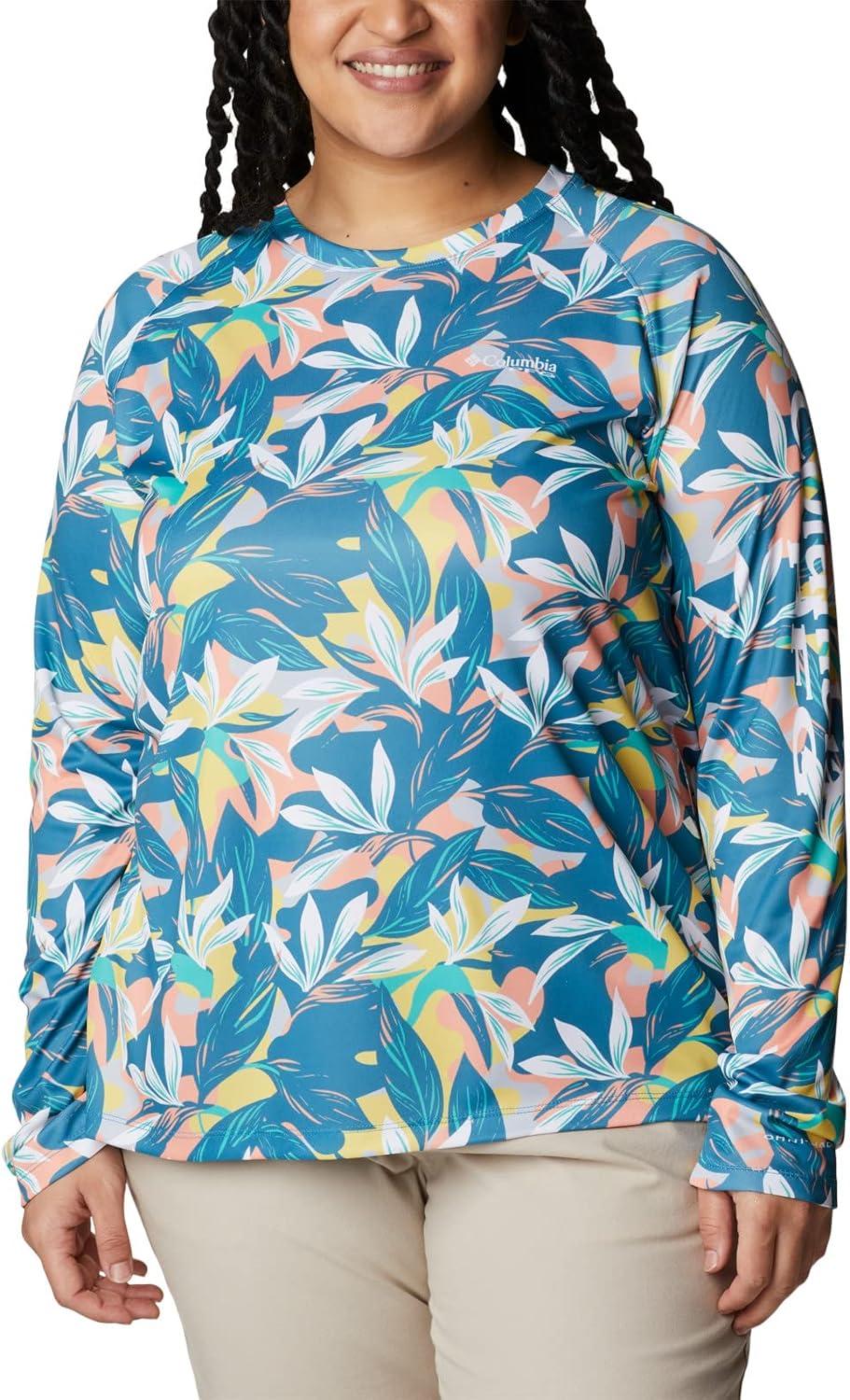 imageColumbia womens Super Tidal Tee Long SleeveElectric Turquoise Hidden Paradise