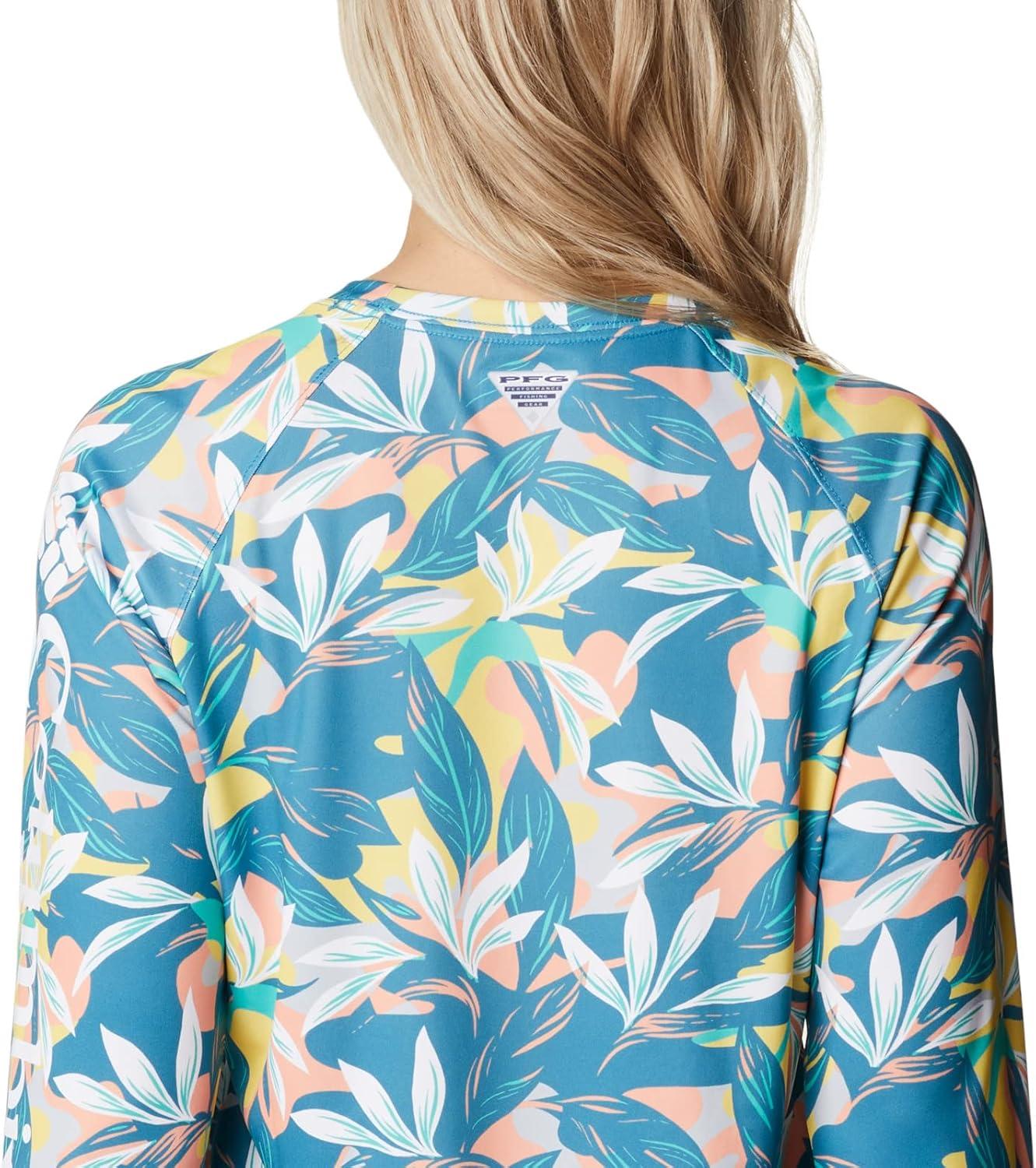 imageColumbia womens Super Tidal Tee Long SleeveElectric Turquoise Hidden Paradise