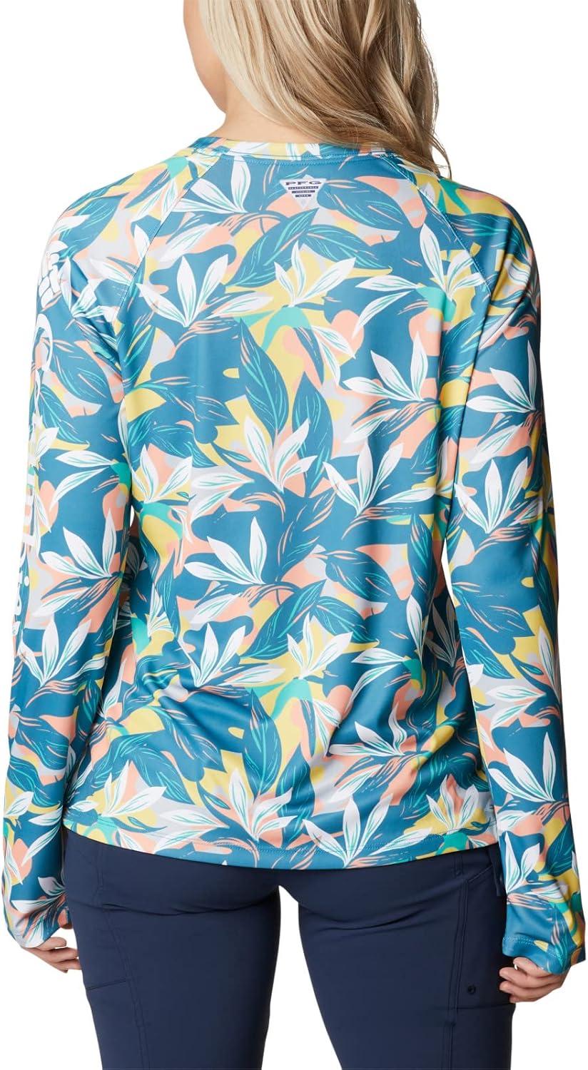 imageColumbia womens Super Tidal Tee Long SleeveElectric Turquoise Hidden Paradise