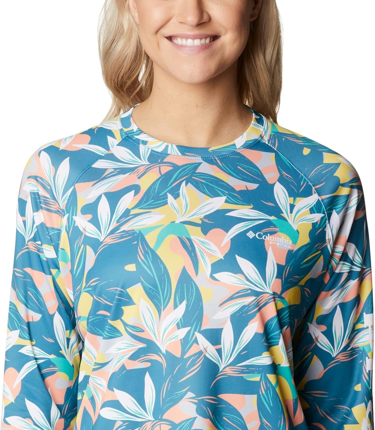 imageColumbia womens Super Tidal Tee Long SleeveElectric Turquoise Hidden Paradise