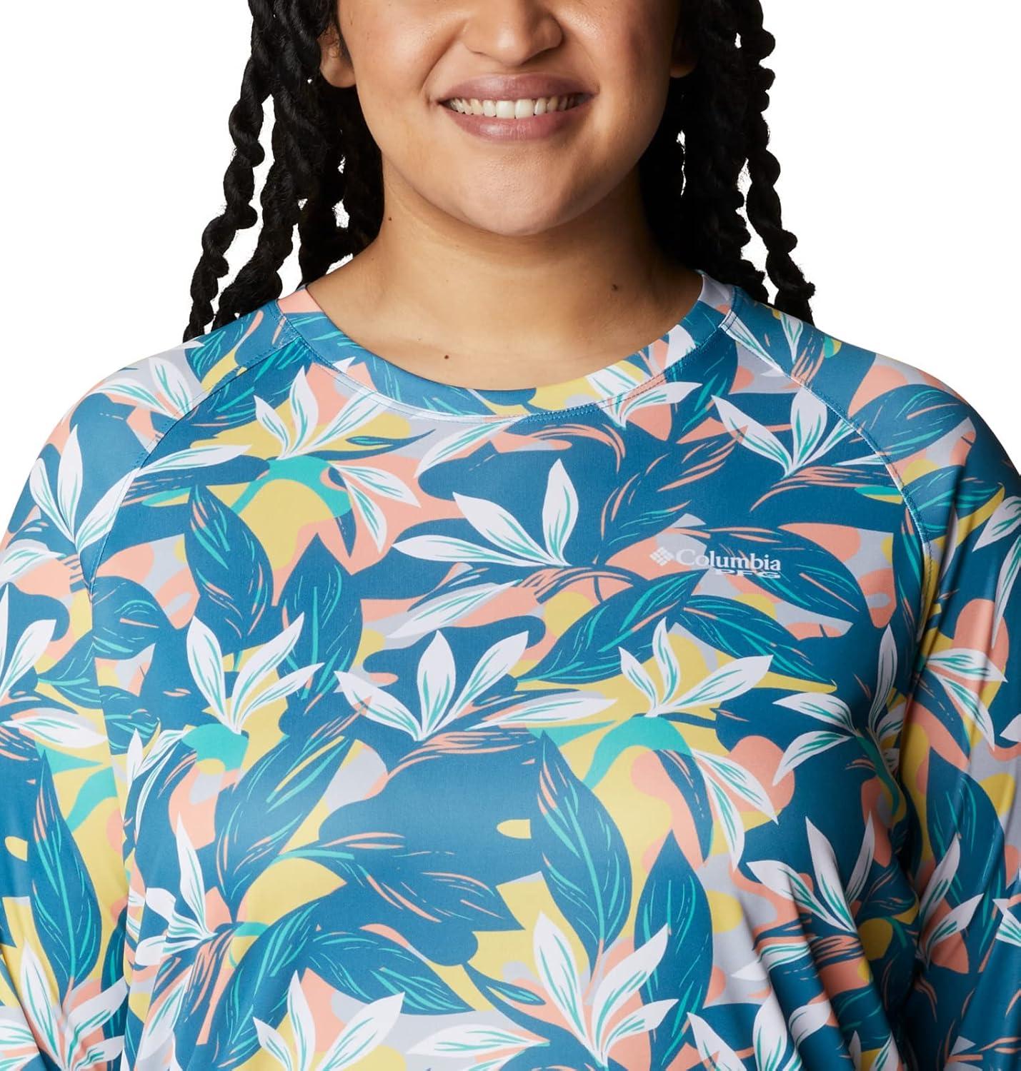 imageColumbia womens Super Tidal Tee Long SleeveElectric Turquoise Hidden Paradise