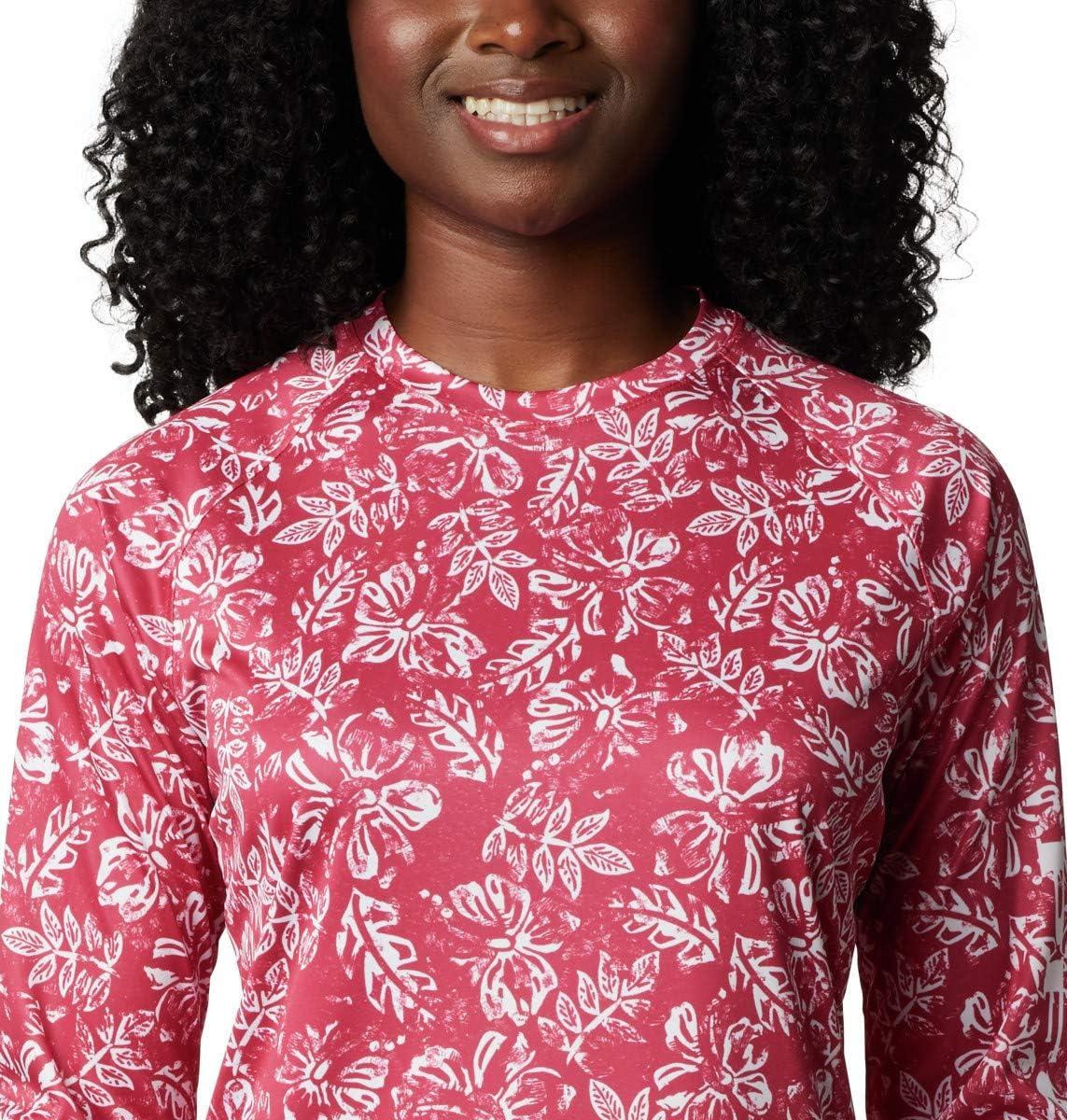 imageColumbia womens Super Tidal Tee Long SleeveRed Lily Archive Palms Print