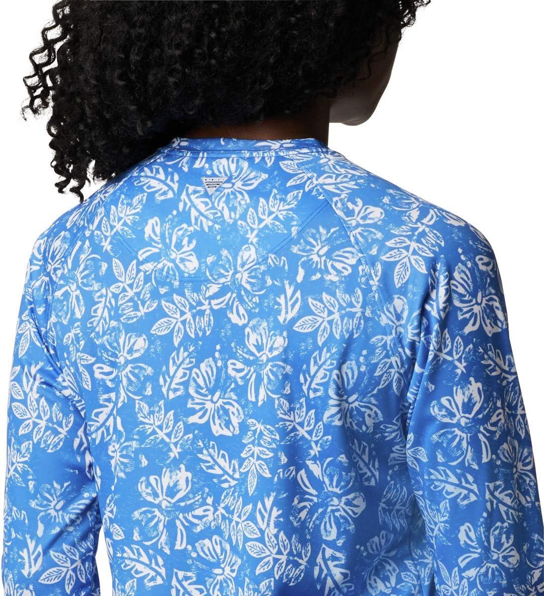imageColumbia womens Super Tidal Tee Long SleeveStormy Blue Archive Palms Print