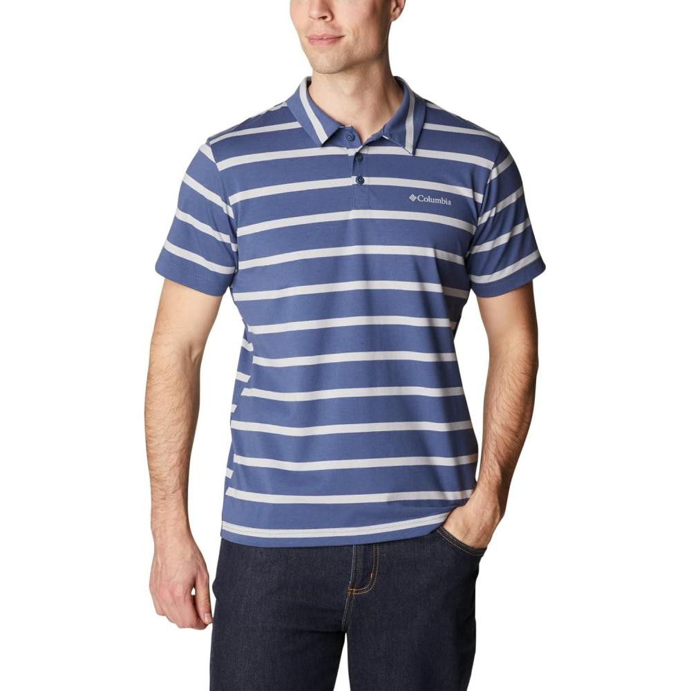 imageColumbia Mens Columbia Hike PoloHiking ShirtDark MountainColumbia Grey Stripe
