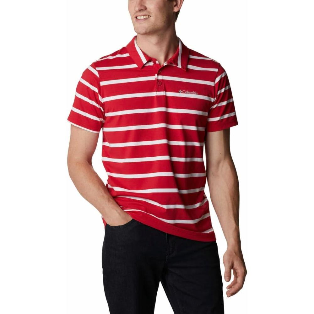 imageColumbia Mens Columbia Hike PoloHiking ShirtMountain RedWhite Stripe