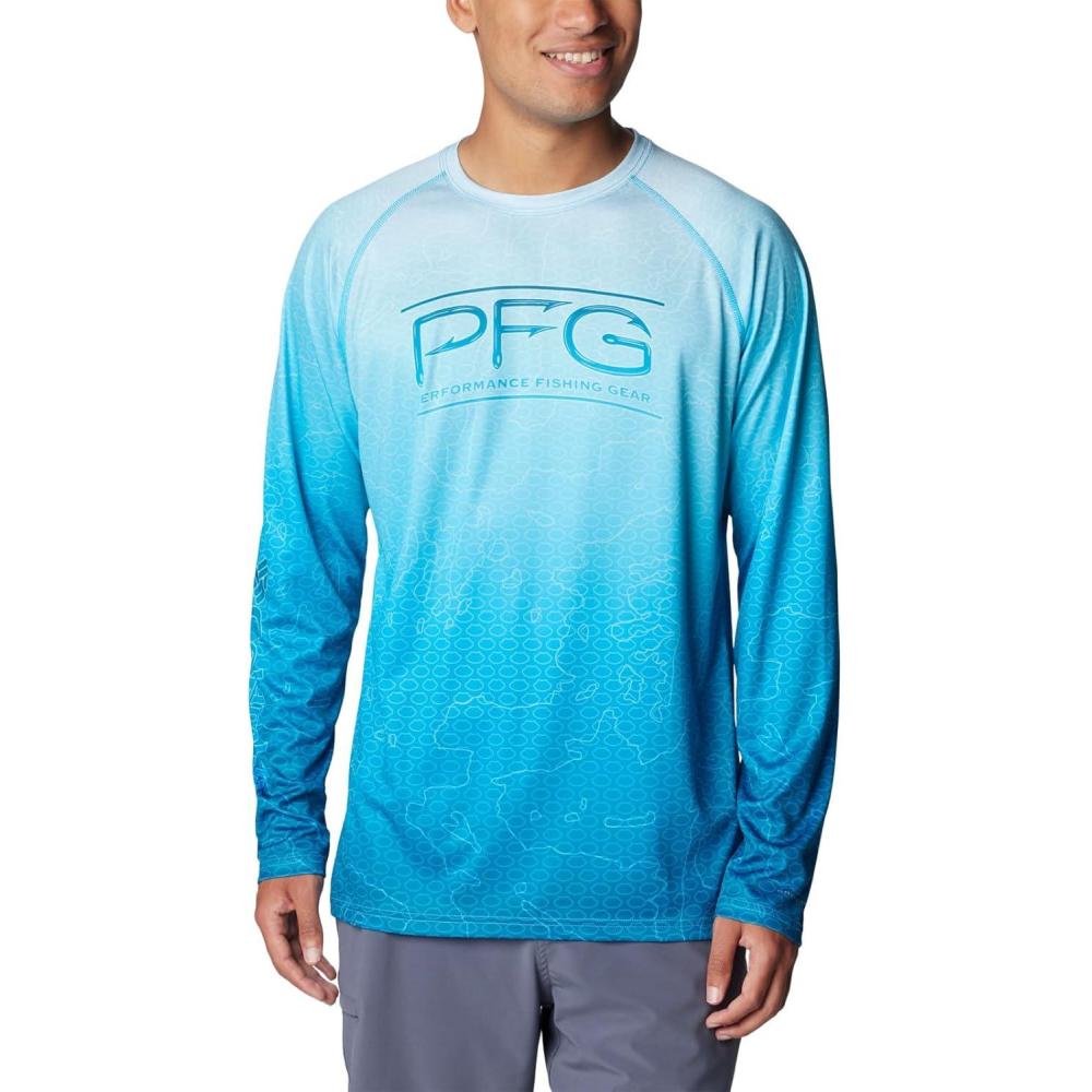 imageColumbia Mens Super Terminal Tackle PFG Super Fade Long SleeveOcean Blue TechcamoBathymetric Super Fade