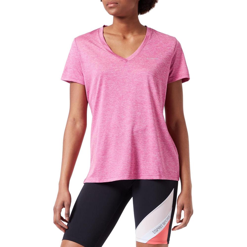 imageColumbia Womens Hike Short Sleeve V NeckHiking ShirtWild Fuchsia Heather