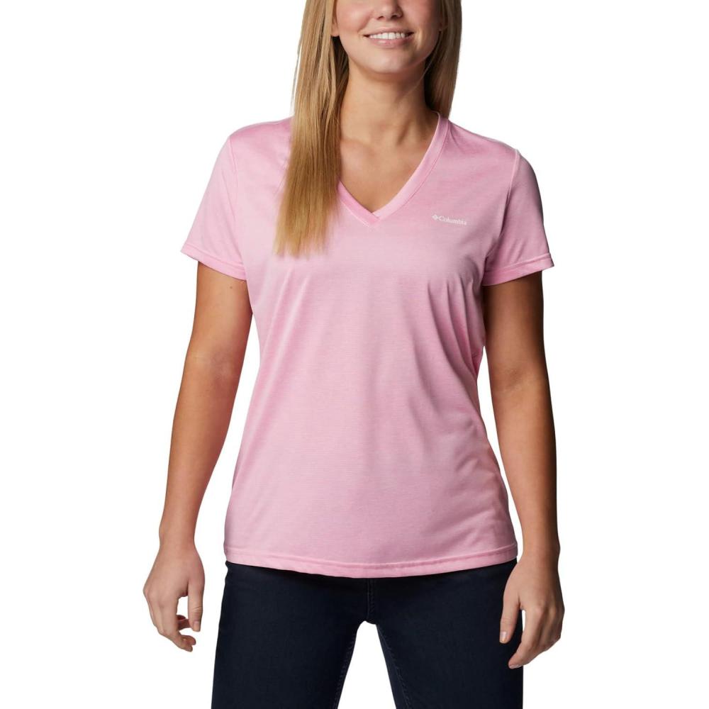 imageColumbia Womens Hike Short Sleeve V NeckHiking ShirtWild Rose Heather