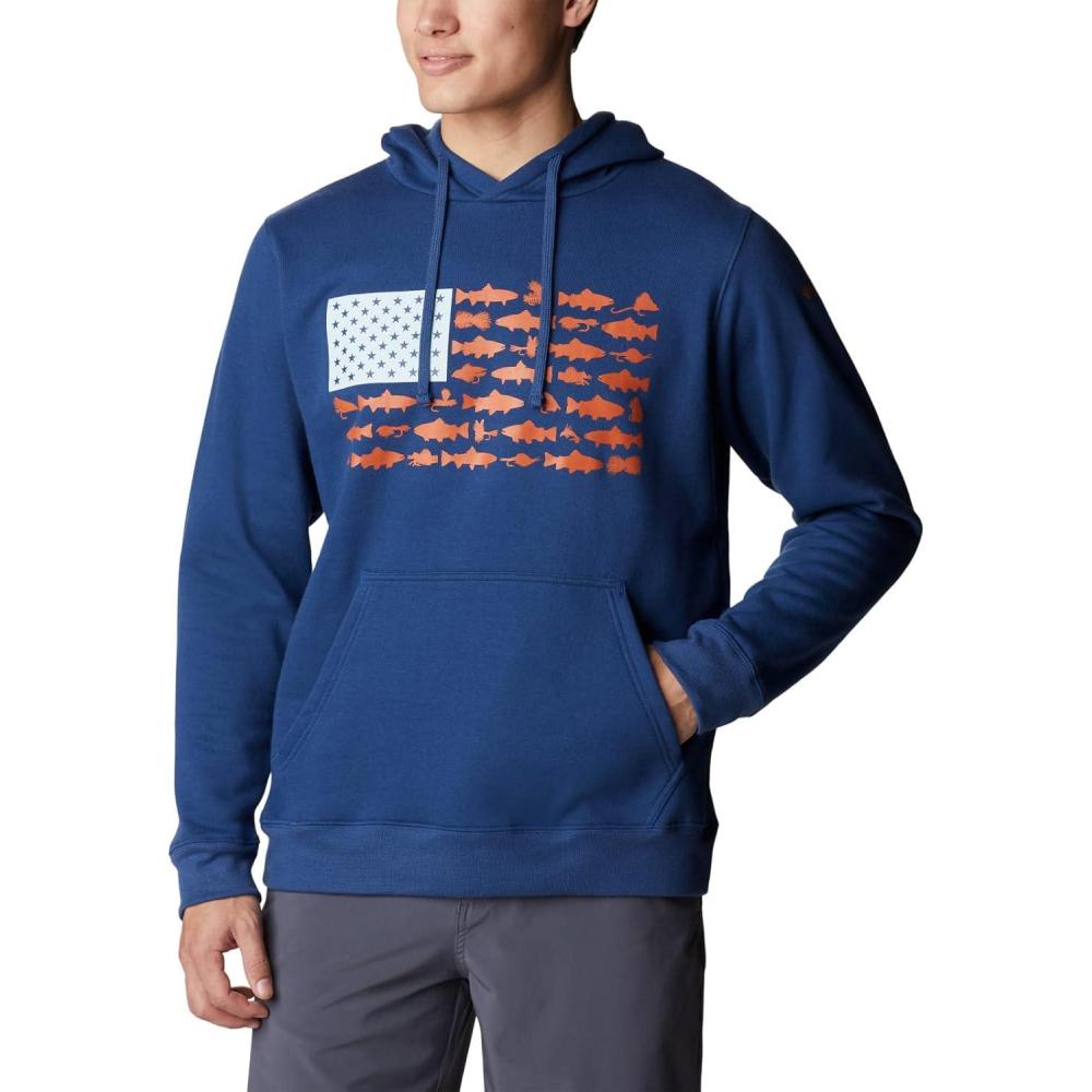 imageColumbia mens Pfg Fish Flag II HoodieCarbonIsland Orange Trout Flies