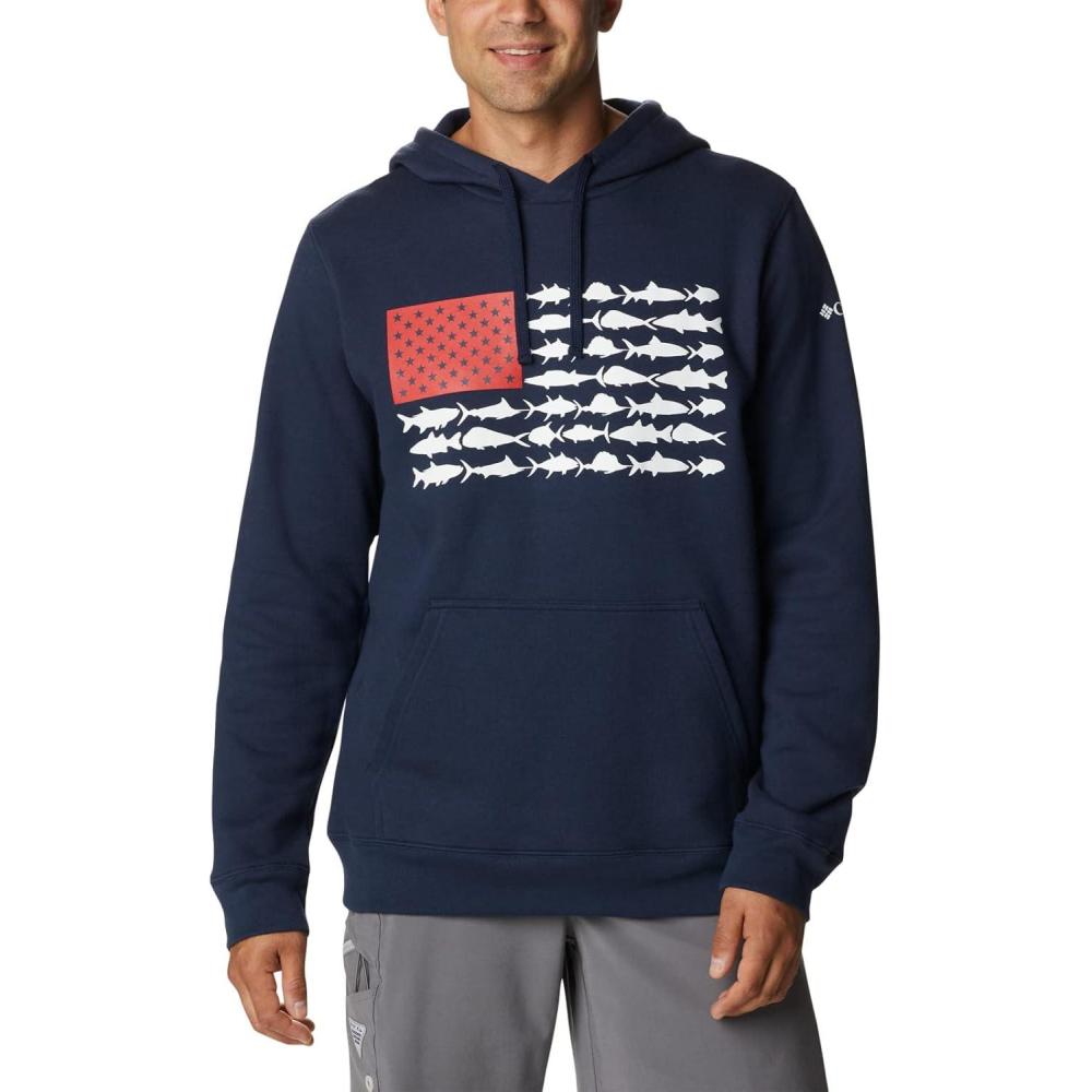 imageColumbia mens Pfg Fish Flag II HoodieCollegiate NavyWhite Usa