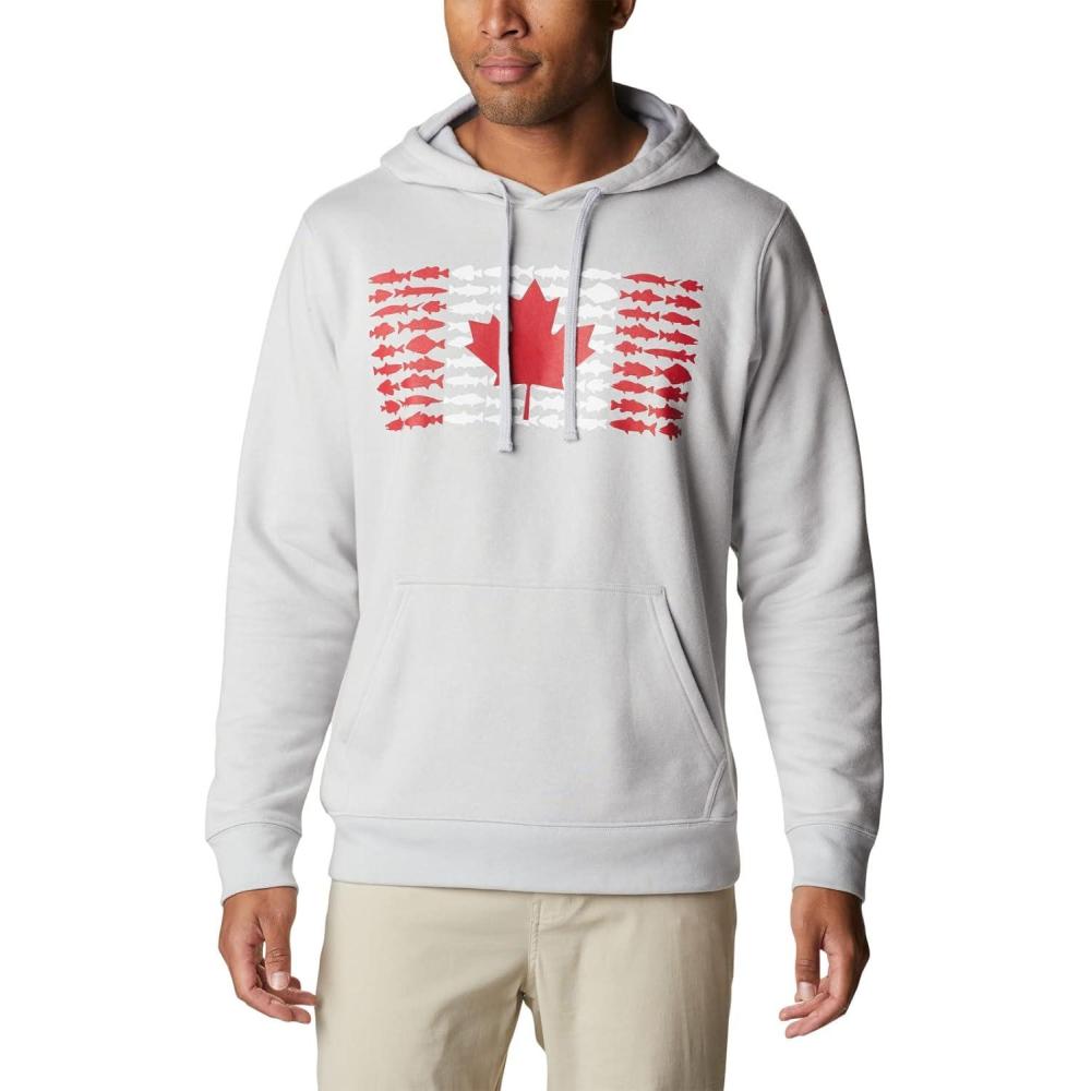 imageColumbia mens Pfg Fish Flag II HoodieCool GreyBright Red Canada