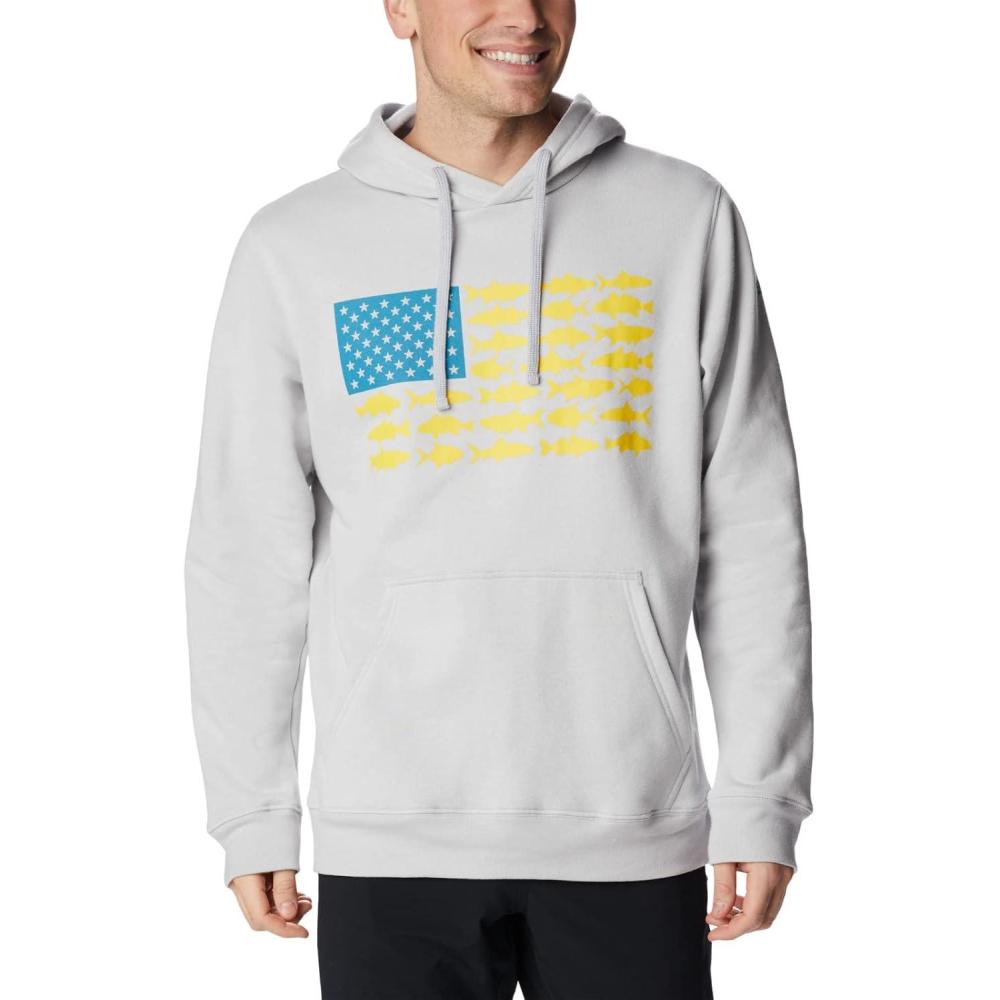 imageColumbia mens Pfg Fish Flag II HoodieCool GreyDeep Marine Inshore Fish