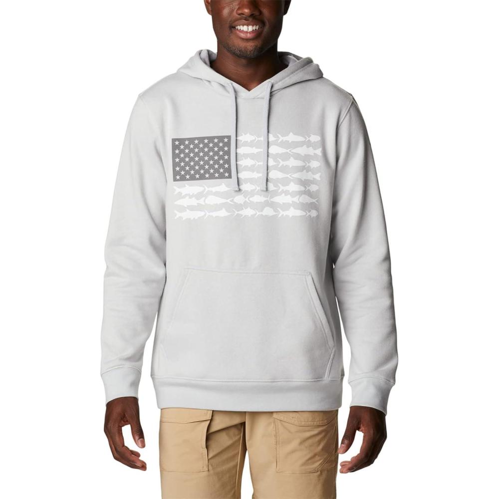 imageColumbia mens Pfg Fish Flag II HoodieCool GreyWhite Usa