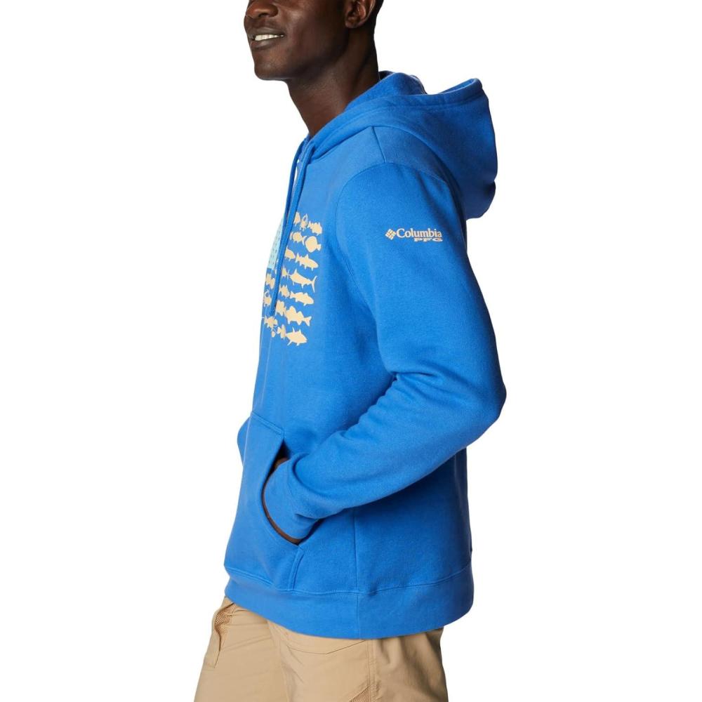 imageColumbia mens Pfg Fish Flag II HoodieVivid BlueCocoa Butter Mid Atlantic