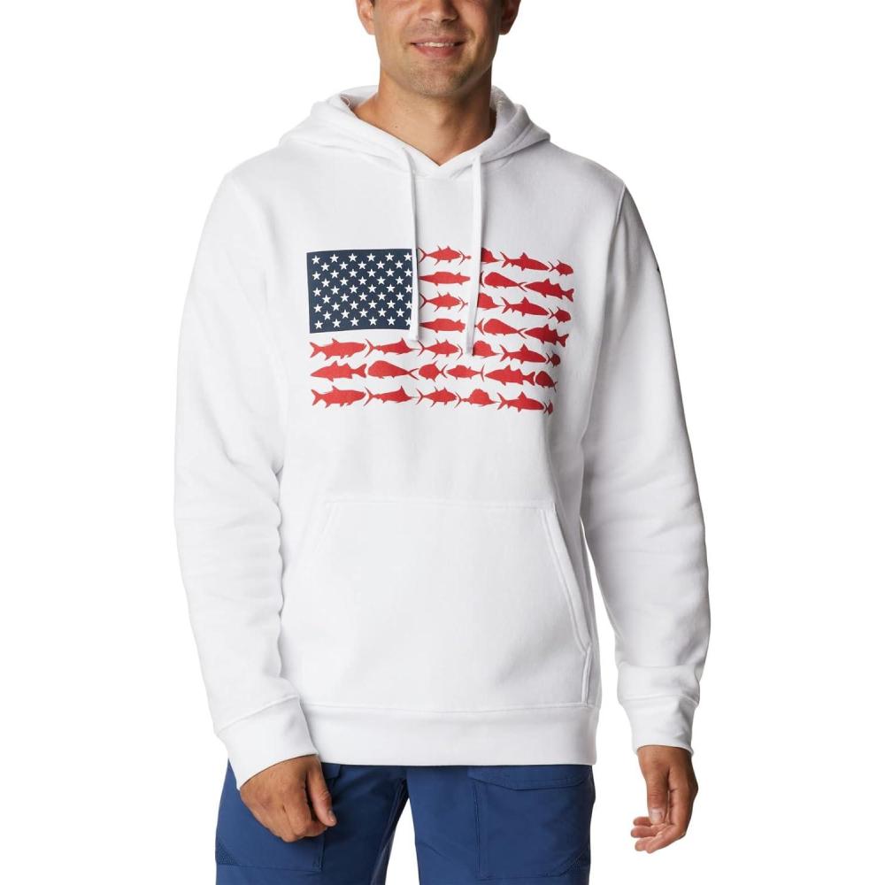 imageColumbia mens Pfg Fish Flag II HoodieWhiteRed Spark Usa
