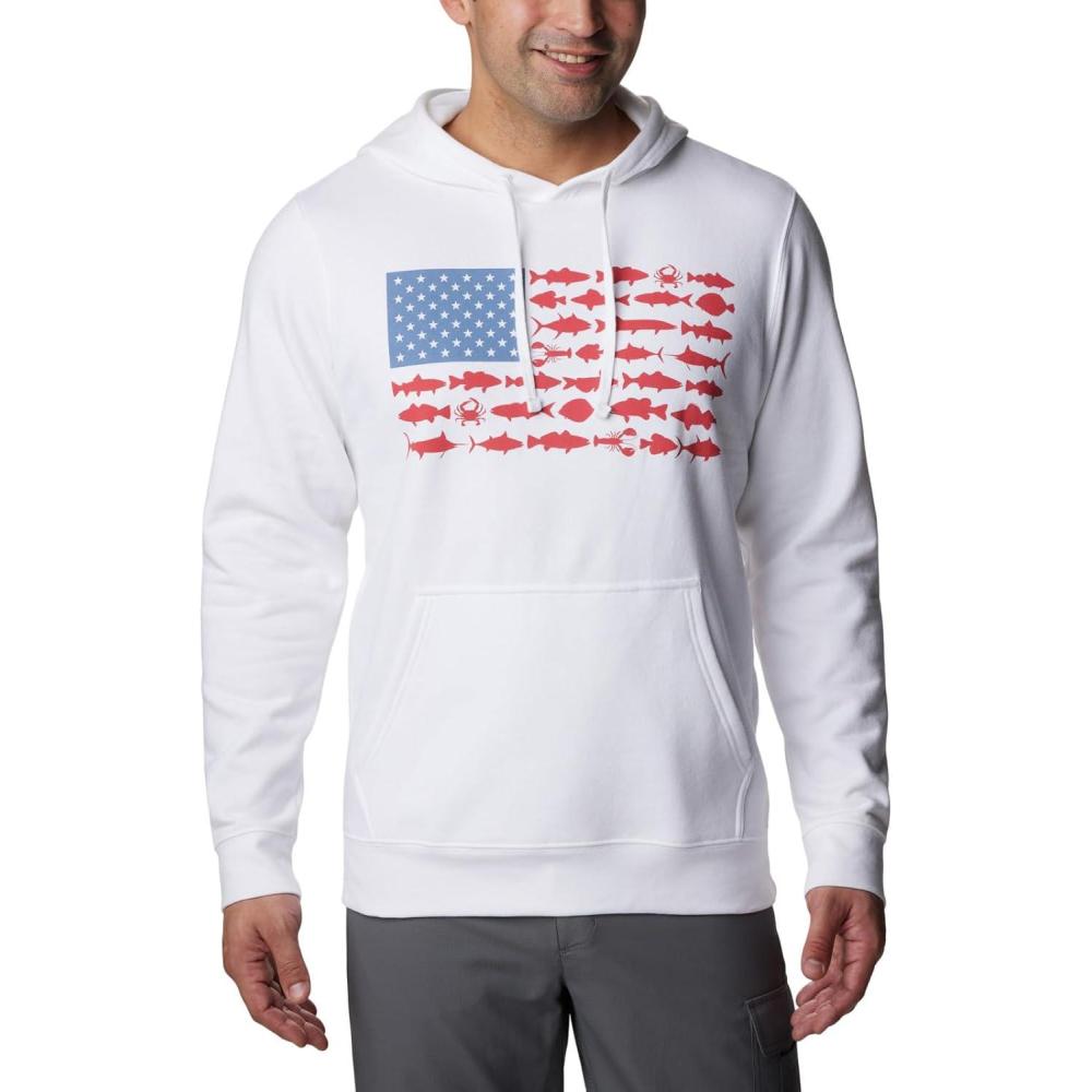 imageColumbia mens Pfg Fish Flag II HoodieWhiteSunset Red Midatlantic Fish