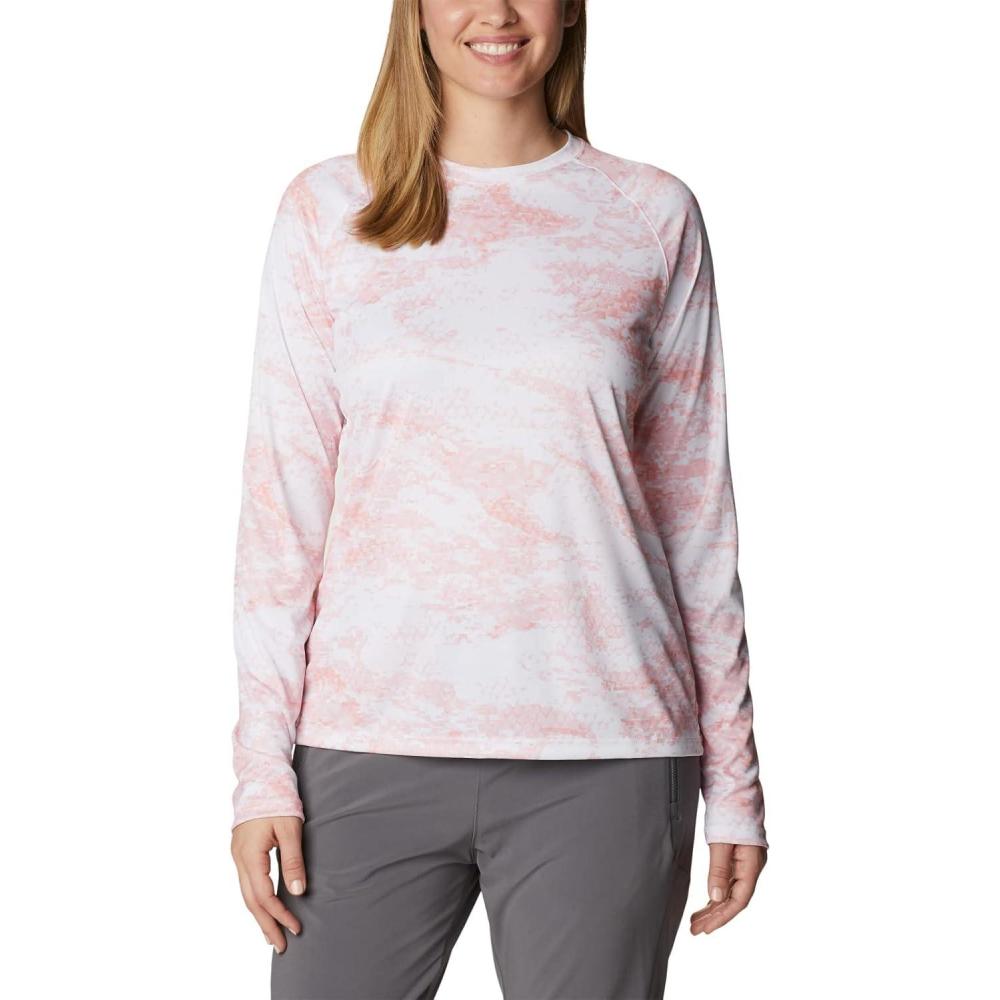 imageColumbia womens Super Tidal Tee Long SleeveTiki Pink Pfg Camo Print