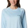 Columbia Womens Fork Stream Long Sleeve Shirt(Spring Blue/Nocturnal Logo)