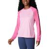 Columbia Womens Fork Stream Long Sleeve Shirt(Wild Rose/Sunset Orange Logo)
