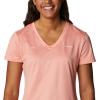 Columbia Womens Hike Short Sleeve V NeckHiking Shirt(Coral Reef Heather)