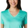 Columbia Womens Hike Short Sleeve V NeckHiking Shirt(Electric Turquoise Heather)
