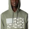 Columbia mens Pfg Fish Flag II Hoodie(Cypress/White Bass Lures)