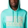 Columbia mens Pfg Fish Flag II Hoodie(Electric Turquoise/Bright Nectar Usa)