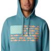 Columbia mens Pfg Fish Flag II Hoodie(Tranquil Teal/Orange Reef Trout Flies)