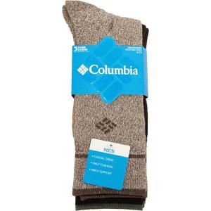 Columbia Cotton Crew – Arch/Ankle Support, Mesh Vent, 3 Pair, M10-13(Khaki Marl/Brown)