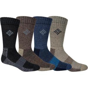 Columbia Men’s 4 Pack Mositure Control Crew Socks(Black/Brown/Navy/Khaki)