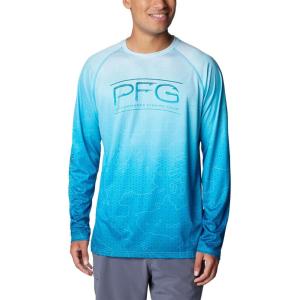 Columbia Mens Super Terminal Tackle PFG Super Fade Long Sleeve(Ocean Blue Techcamo/Bathymetric Super Fade)