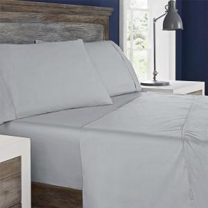 Columbia Omni Freeze Super Soft Breathable, Moisture-Wicking, Cooling Sateen Flat Sheet, Fitted Sheet, and Pillow Case Set, Luxury 4 Piece White Queen Bedsheets Set(Columbia Grey)
