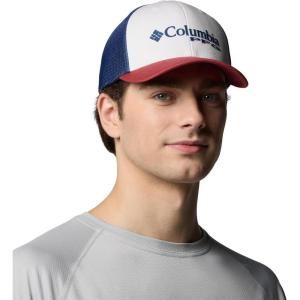 Columbia PFG Logo Mesh Ball Cap(White/Dusty Crimson/Carbon/Usa Flag)