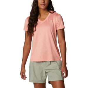 Columbia Womens Hike Short Sleeve V NeckHiking Shirt(Coral Reef Heather)
