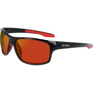 Columbia mens Burr Rectangular Sunglasses(Shiny Black & Red/Orange Revo)