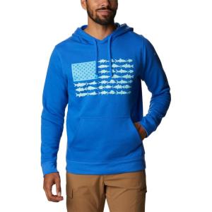 Columbia mens Pfg Fish Flag II Hoodie(Blue Macaw/Gulf Stream Usa)