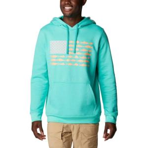 Columbia mens Pfg Fish Flag II Hoodie(Electric Turquoise/Bright Nectar Usa)