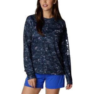 Columbia womens Super Tidal Tee Long Sleeve(Collegiate Navy Contour Fish)