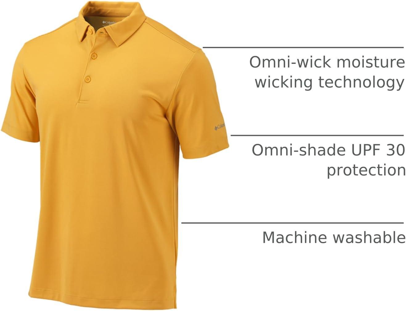 imageColumbia Mens Golf Drive Polo Shirt Omni Wick Performance Breathable Short SleeveAztec Gold