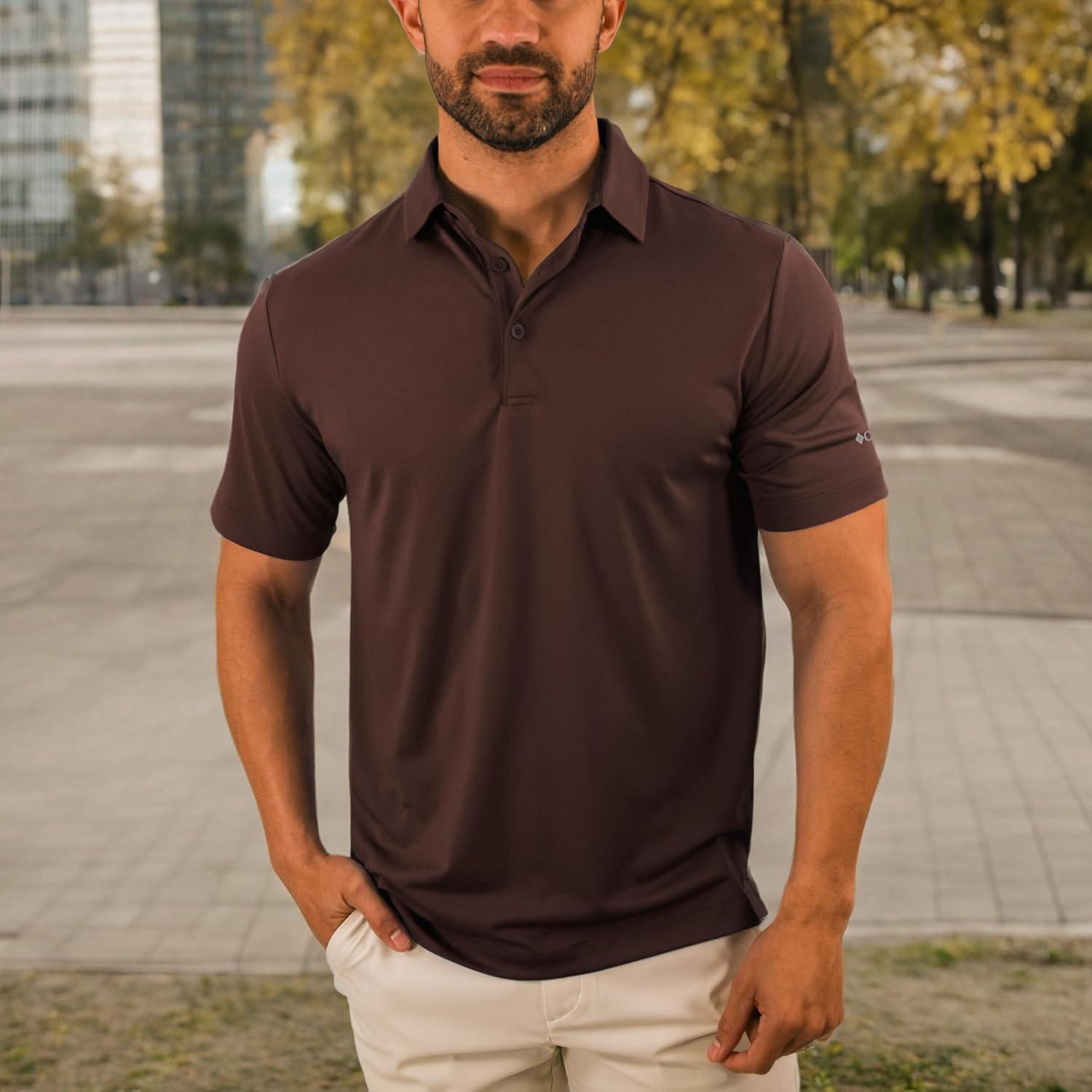 imageColumbia Mens Golf Drive Polo Shirt Omni Wick Performance Breathable Short SleeveBrown
